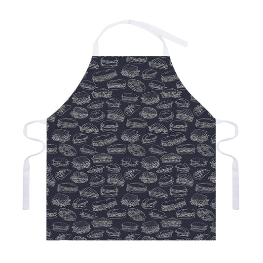 Navy Doodle Sandwich Pattern Print Adjustable Apron