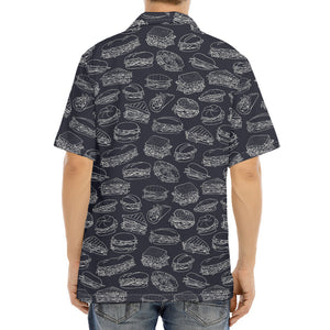 Navy Doodle Sandwich Pattern Print Aloha Shirt