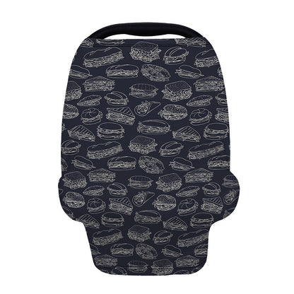 Navy Doodle Sandwich Pattern Print Baby Seat Cover