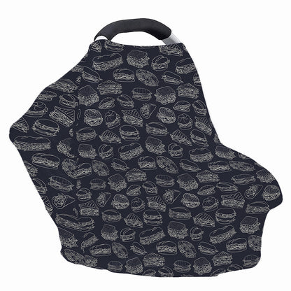 Navy Doodle Sandwich Pattern Print Baby Seat Cover