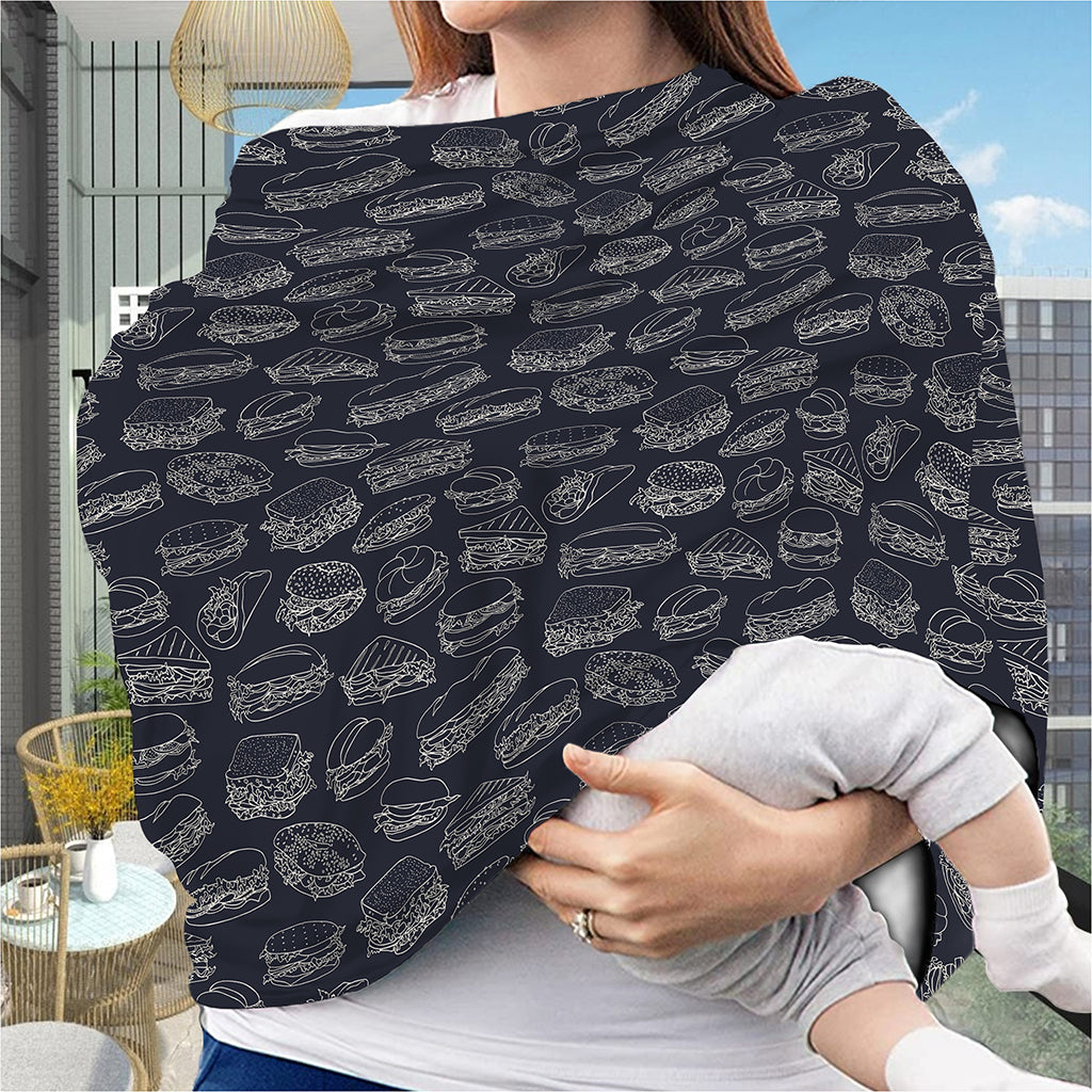 Navy Doodle Sandwich Pattern Print Baby Seat Cover