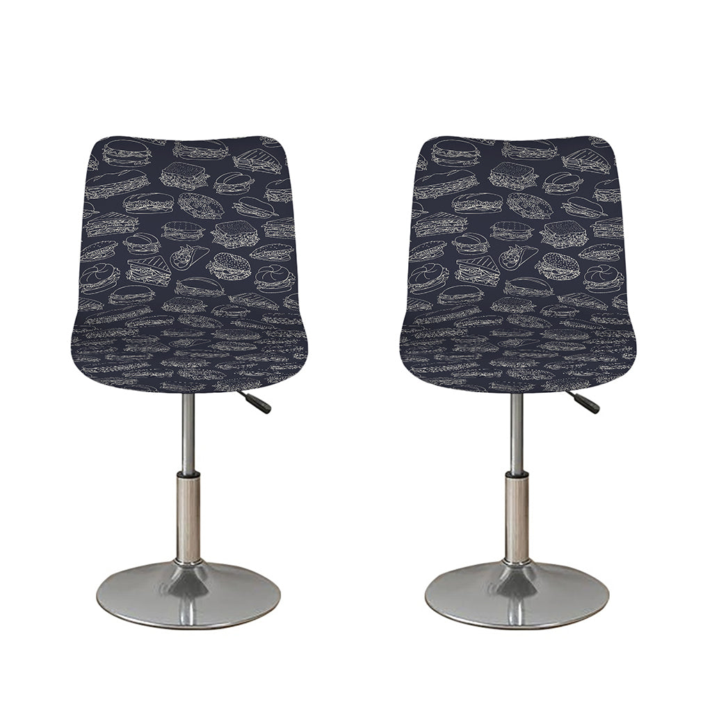 Navy Doodle Sandwich Pattern Print Bar Stool Covers