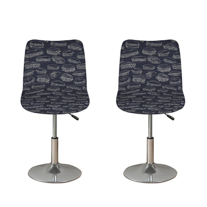 Navy Doodle Sandwich Pattern Print Bar Stool Covers