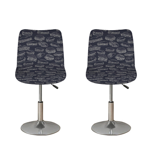Navy Doodle Sandwich Pattern Print Bar Stool Covers