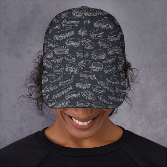 Navy Doodle Sandwich Pattern Print Baseball Cap