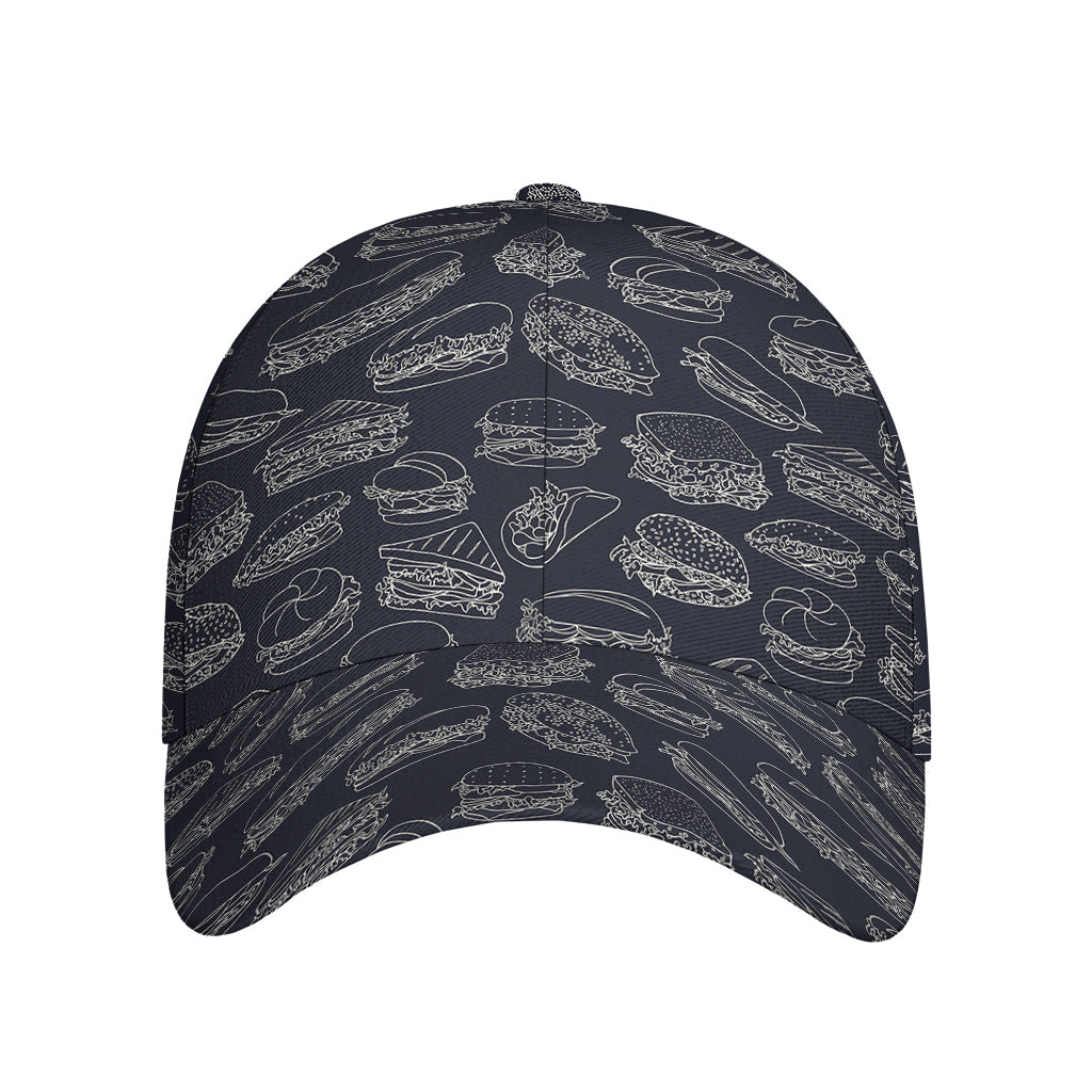 Navy Doodle Sandwich Pattern Print Baseball Cap