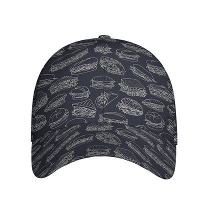 Navy Doodle Sandwich Pattern Print Baseball Cap