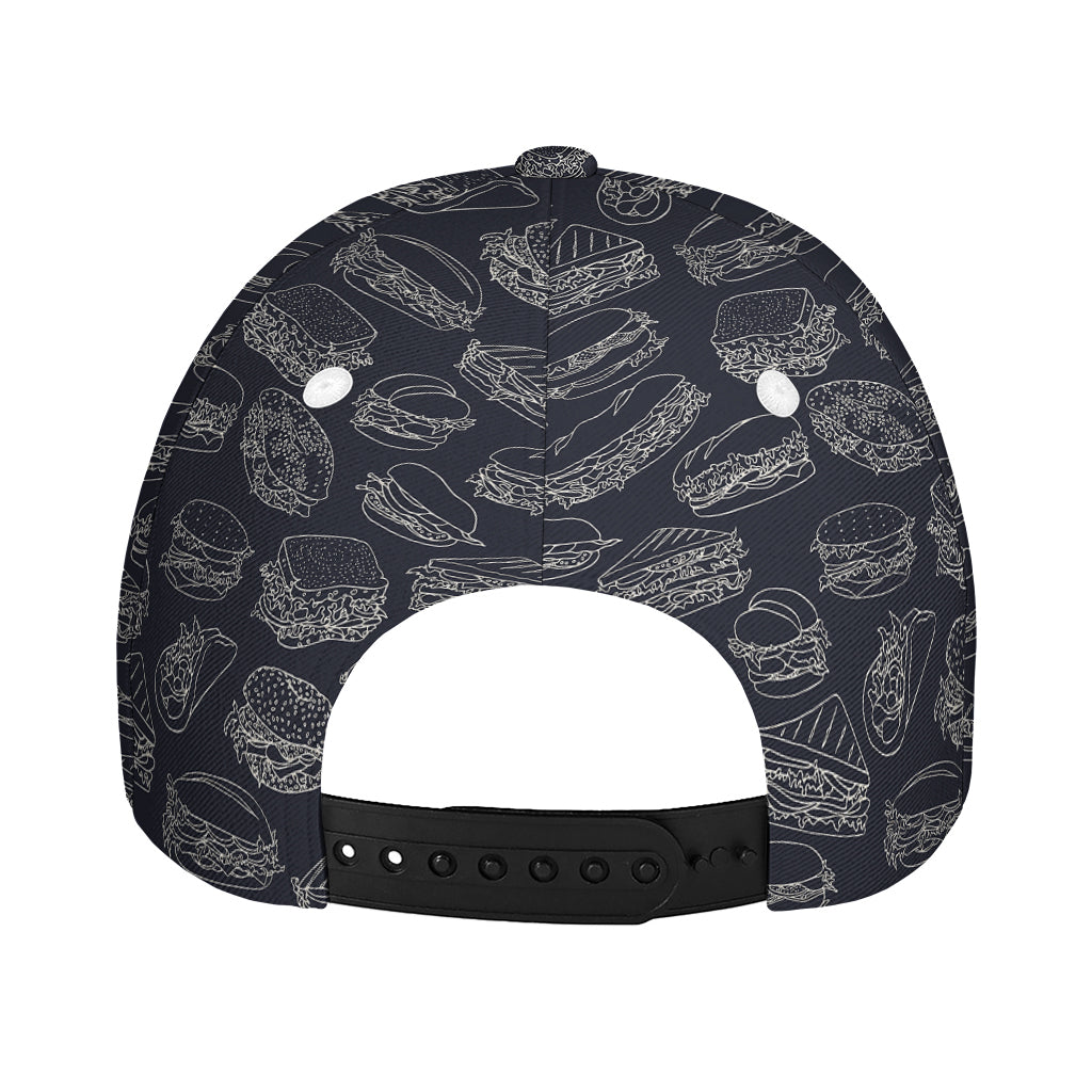 Navy Doodle Sandwich Pattern Print Baseball Cap