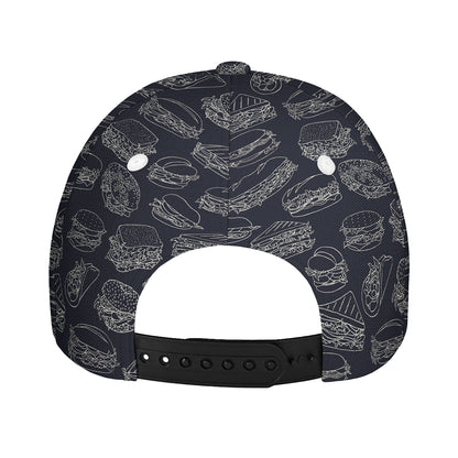 Navy Doodle Sandwich Pattern Print Baseball Cap