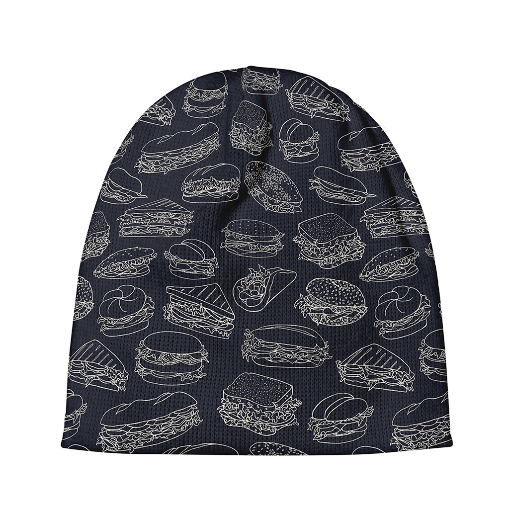 Navy Doodle Sandwich Pattern Print Beanie