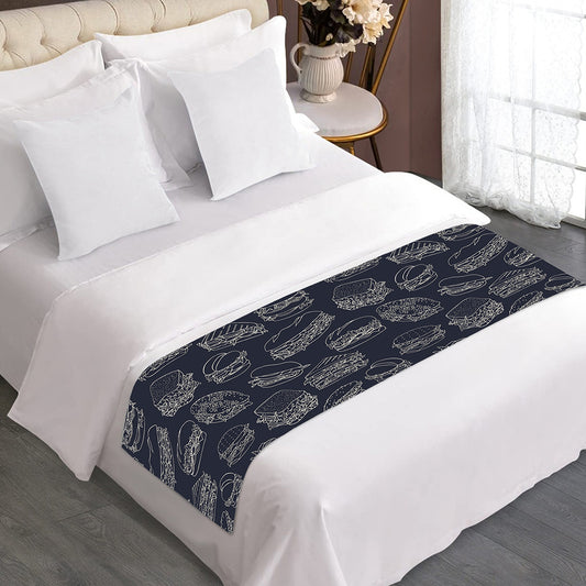 Navy Doodle Sandwich Pattern Print Bed Runner