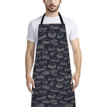 Navy Doodle Sandwich Pattern Print Bib Apron With Pocket