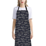 Navy Doodle Sandwich Pattern Print Bib Apron With Pocket