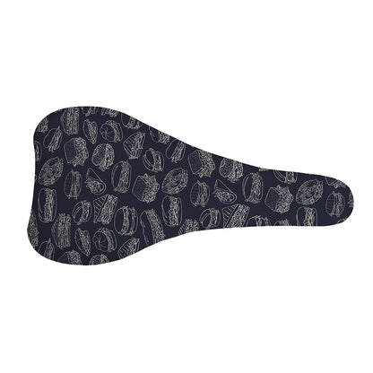 Navy Doodle Sandwich Pattern Print Bicycle Seat Cover