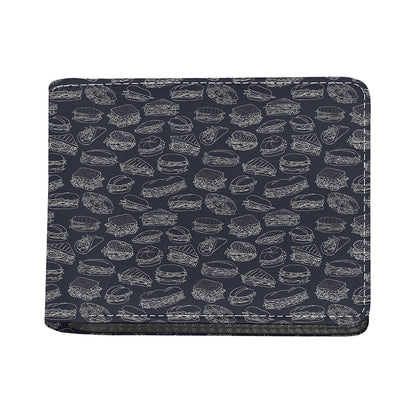 Navy Doodle Sandwich Pattern Print Bifold Wallet