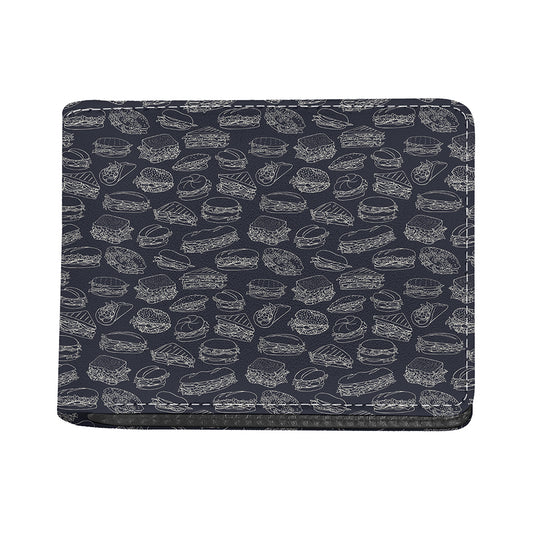 Navy Doodle Sandwich Pattern Print Bifold Wallet