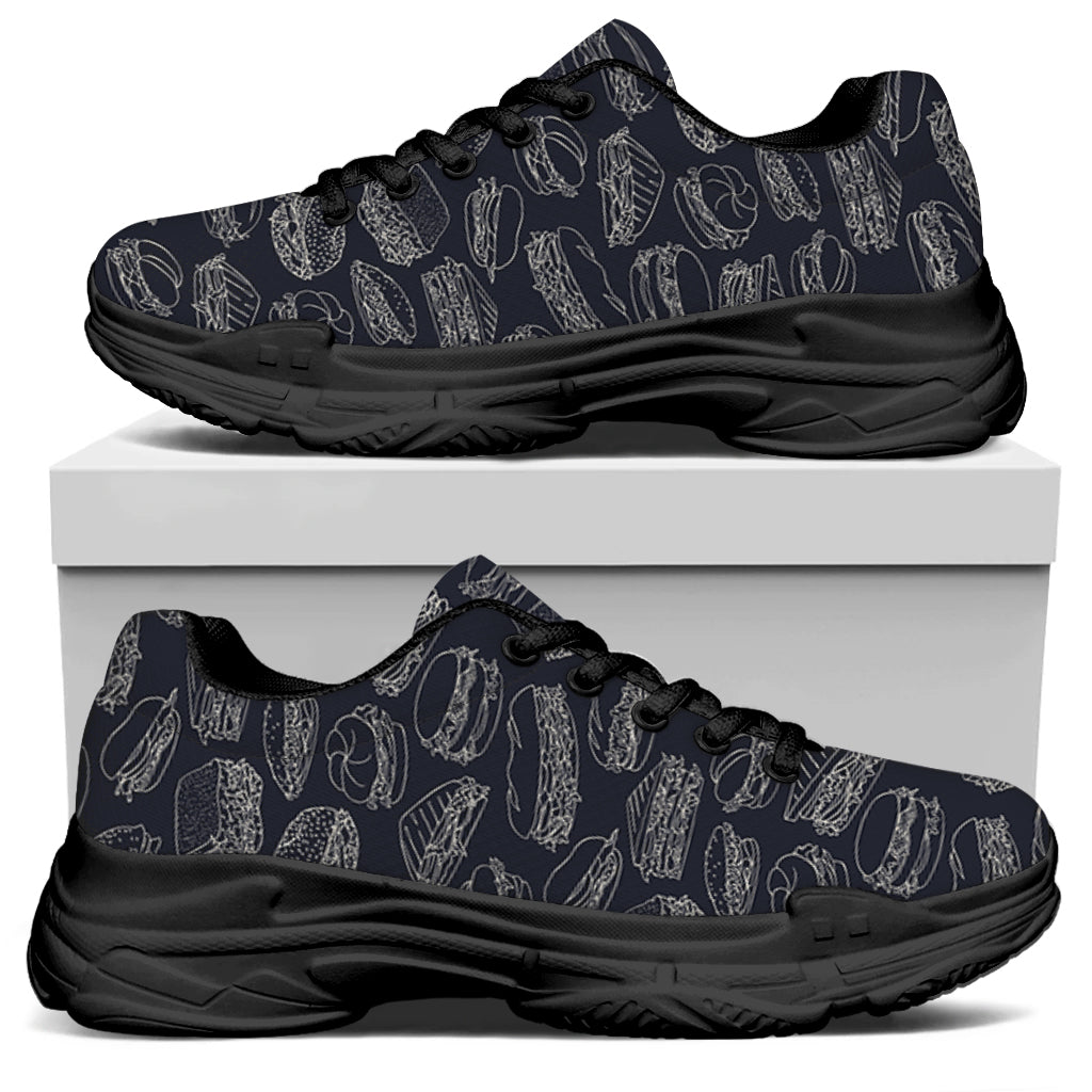 Navy Doodle Sandwich Pattern Print Black Chunky Shoes