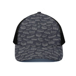 Navy Doodle Sandwich Pattern Print Black Mesh Trucker Cap