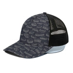 Navy Doodle Sandwich Pattern Print Black Mesh Trucker Cap