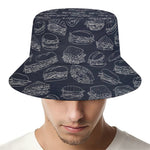 Navy Doodle Sandwich Pattern Print Bucket Hat