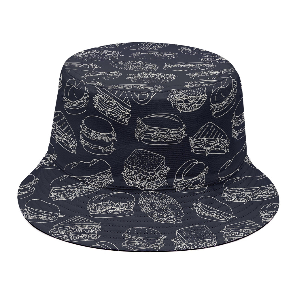Navy Doodle Sandwich Pattern Print Bucket Hat