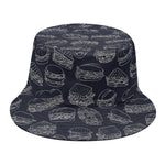Navy Doodle Sandwich Pattern Print Bucket Hat