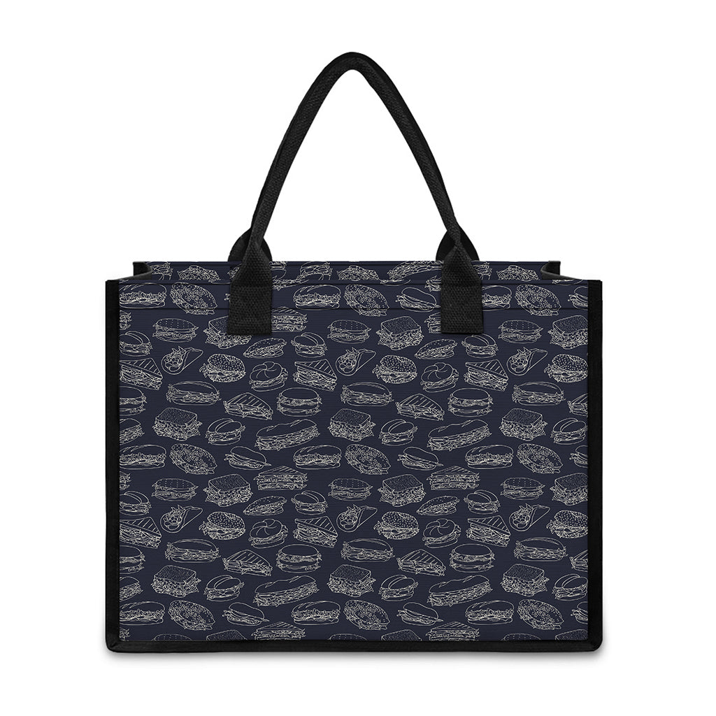 Navy Doodle Sandwich Pattern Print Canvas Tote Bag