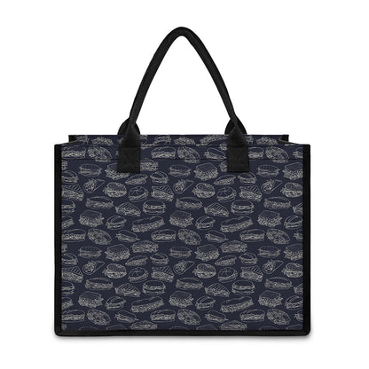 Navy Doodle Sandwich Pattern Print Canvas Tote Bag
