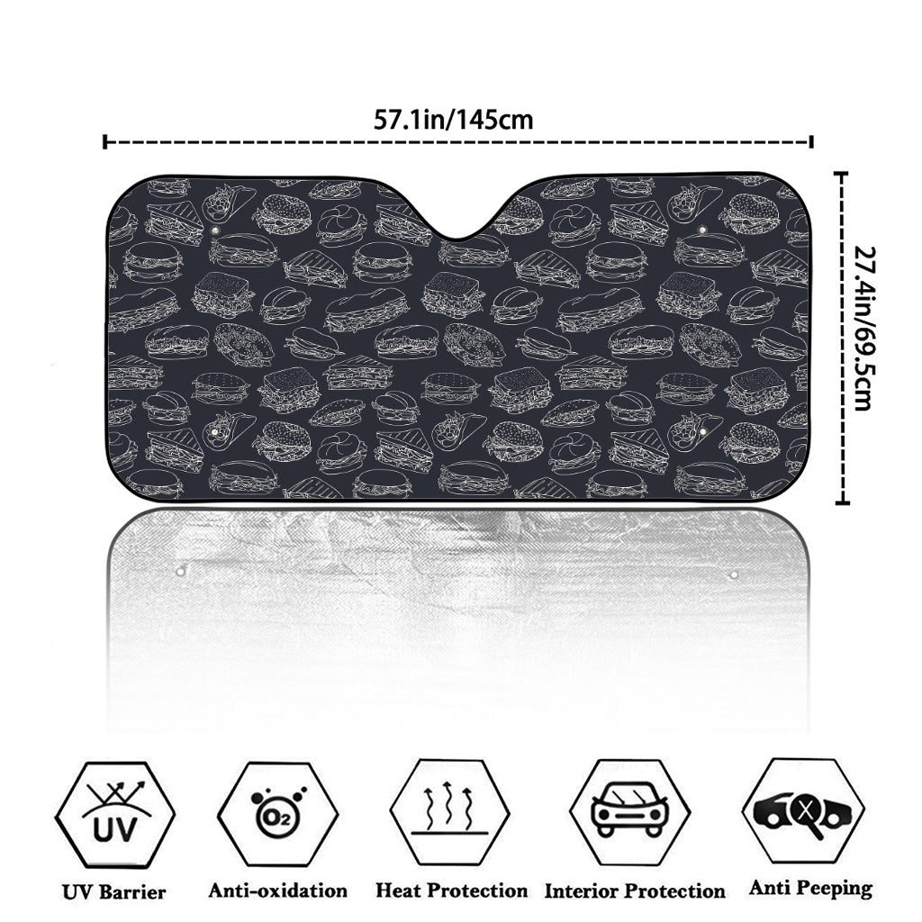 Navy Doodle Sandwich Pattern Print Car Windshield Sun Shade