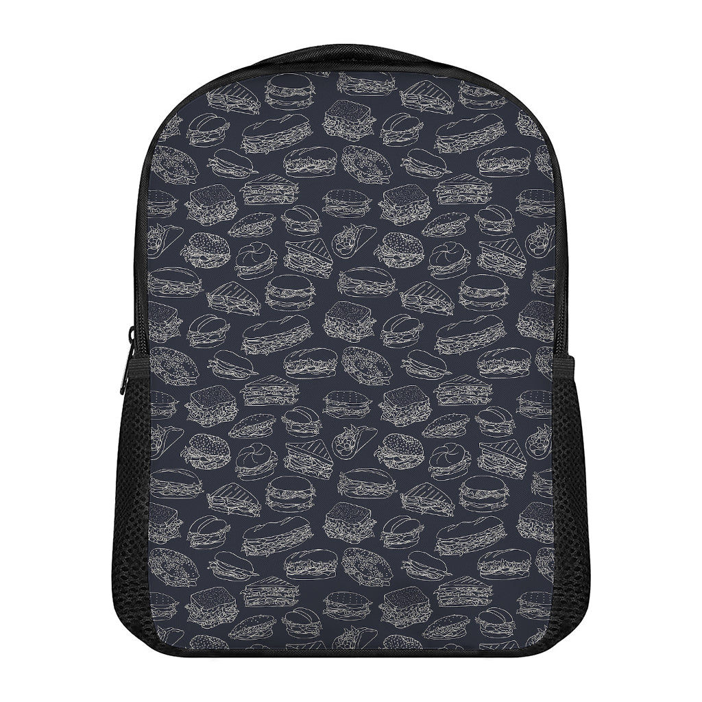 Navy Doodle Sandwich Pattern Print Casual Backpack