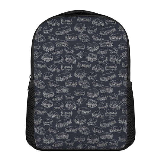 Navy Doodle Sandwich Pattern Print Casual Backpack