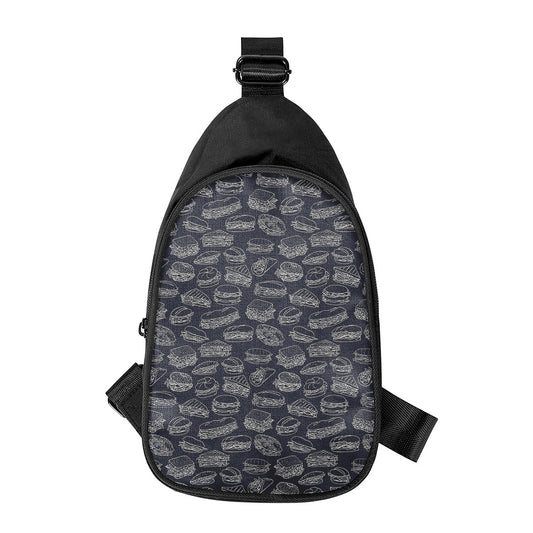 Navy Doodle Sandwich Pattern Print Chest Bag