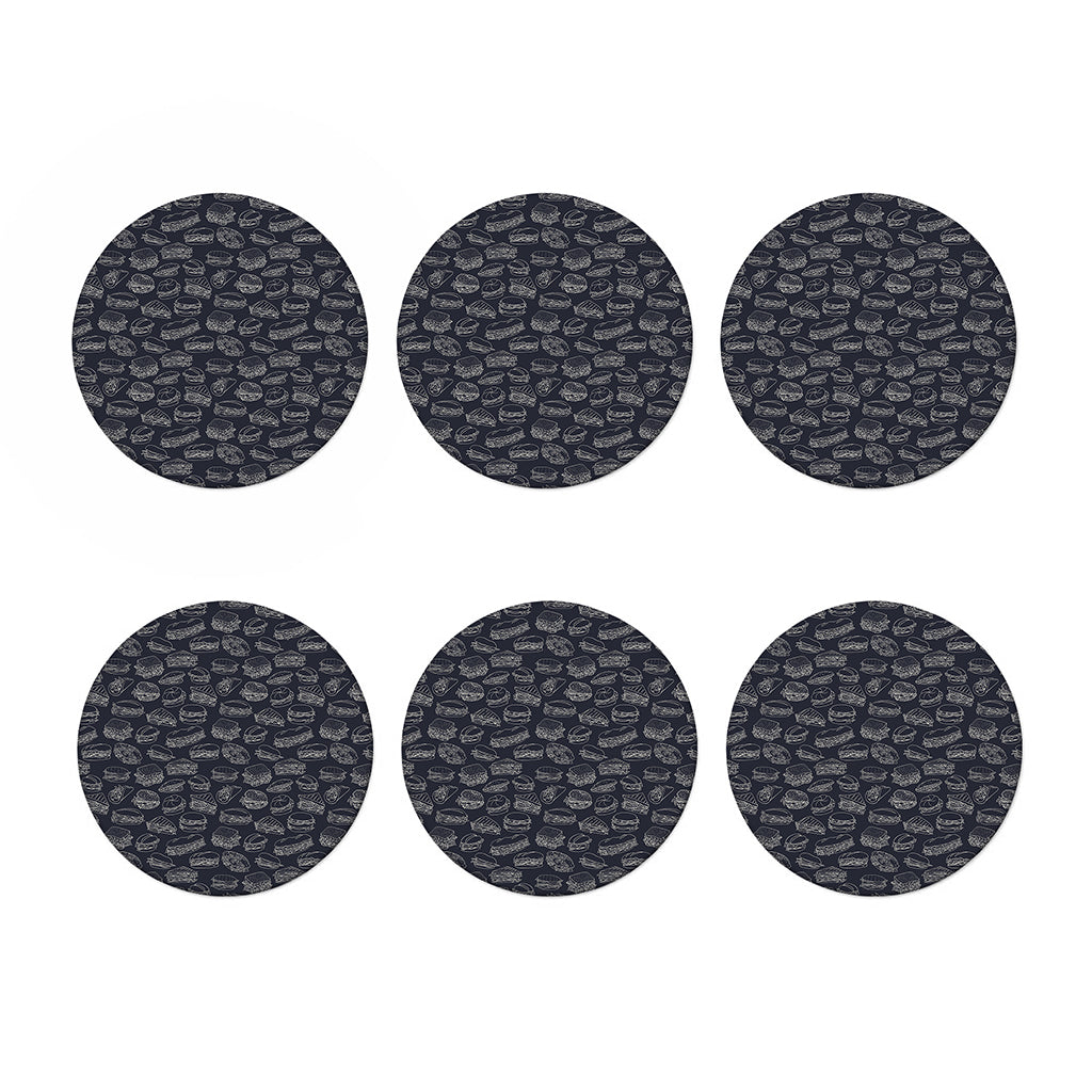 Navy Doodle Sandwich Pattern Print Coaster Set