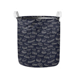 Navy Doodle Sandwich Pattern Print Collapsible Laundry Basket