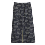 Navy Doodle Sandwich Pattern Print Cotton Front Slit Maxi Skirt