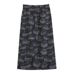 Navy Doodle Sandwich Pattern Print Cotton Front Slit Maxi Skirt