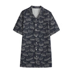 Navy Doodle Sandwich Pattern Print Cotton Hawaiian Shirt