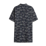 Navy Doodle Sandwich Pattern Print Cotton Hawaiian Shirt