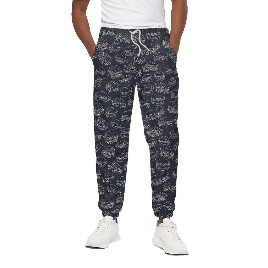 Navy Doodle Sandwich Pattern Print Cotton Pants