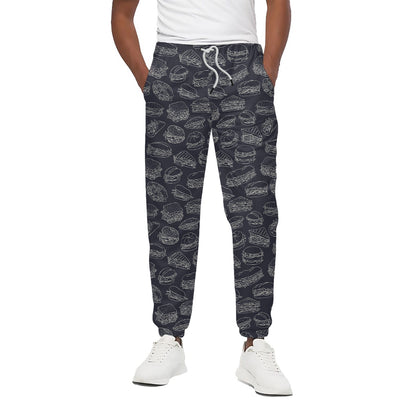 Navy Doodle Sandwich Pattern Print Cotton Pants