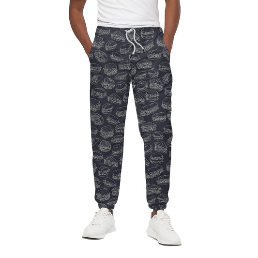 Navy Doodle Sandwich Pattern Print Cotton Pants