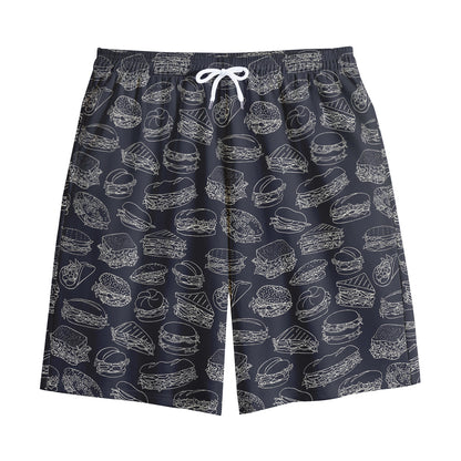 Navy Doodle Sandwich Pattern Print Cotton Shorts