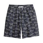 Navy Doodle Sandwich Pattern Print Cotton Shorts