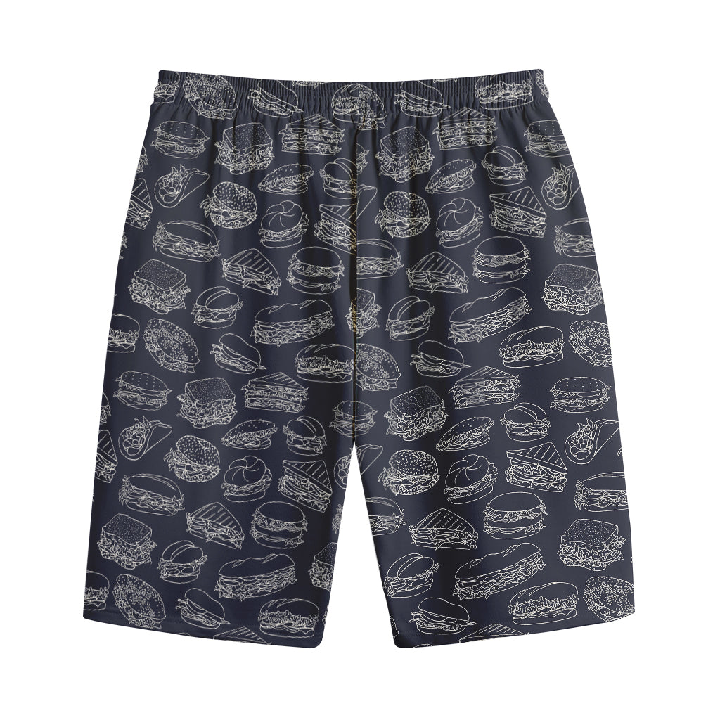 Navy Doodle Sandwich Pattern Print Cotton Shorts