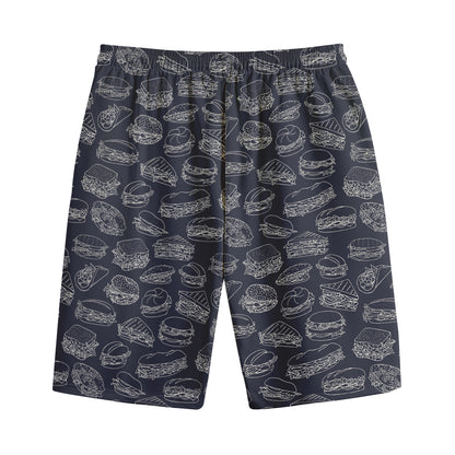 Navy Doodle Sandwich Pattern Print Cotton Shorts
