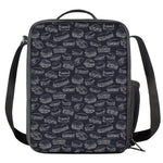 Navy Doodle Sandwich Pattern Print Crossbody Lunch Bag