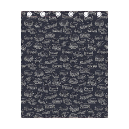 Navy Doodle Sandwich Pattern Print Curtain