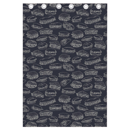Navy Doodle Sandwich Pattern Print Curtain