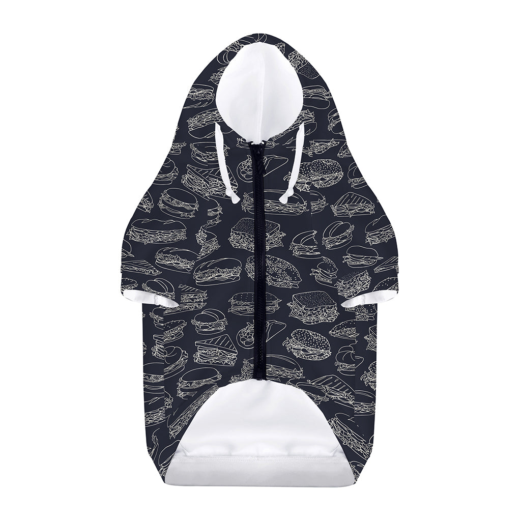 Navy Doodle Sandwich Pattern Print Dog Zip Up Hoodie