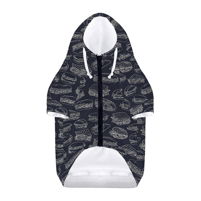 Navy Doodle Sandwich Pattern Print Dog Zip Up Hoodie